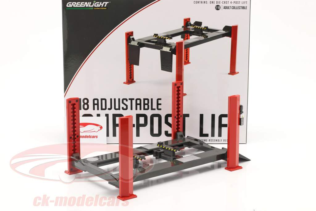 Einstellbare Vier-Säulen Hebebühne rot / grau 1:18 Greenlight