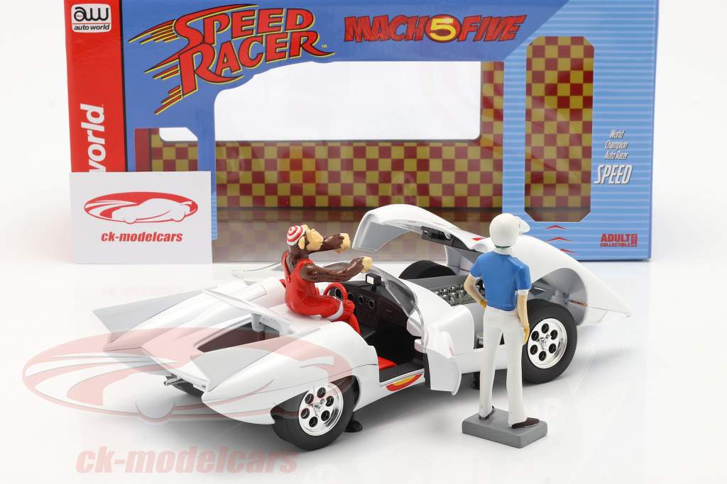 Speed Racer Mach 5 Avec personnages Série d&#39;animation télévisée (1966-68) blanc 1:18 AutoWorld