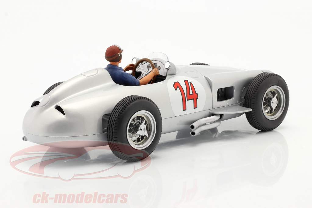 Set: S. Moss Mercedes-Benz W196 #14 formule 1 1955 Met Driver figuur blauw overhemd 1:18 iScale
