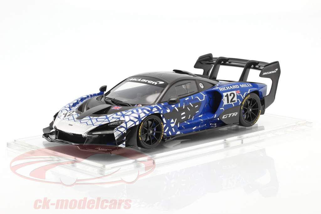 McLaren Senna GTR 2019 #12 bleu / chrome / noir Avec Vitrine 1:18 Spark