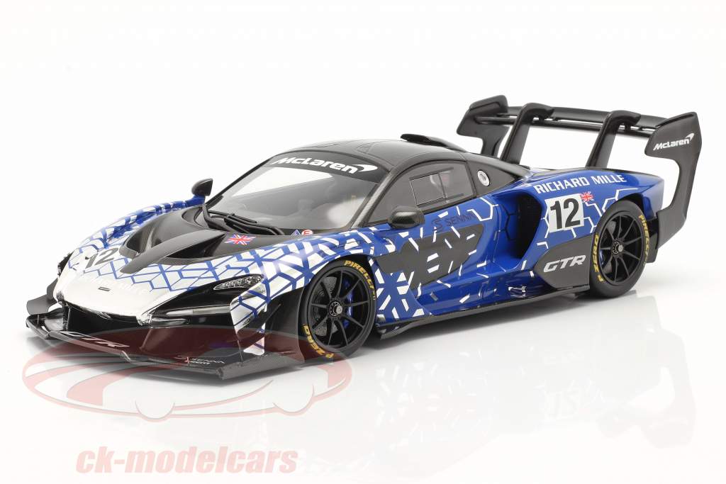 McLaren Senna GTR 2019 #12 bleu / chrome / noir Avec Vitrine 1:18 Spark