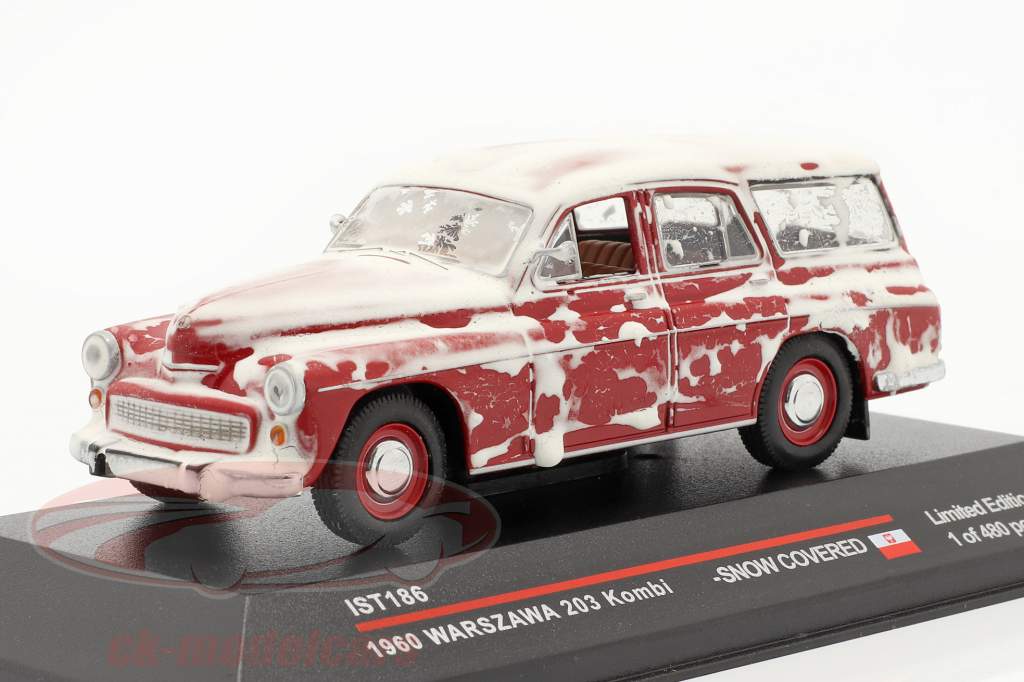 Warszawa 203 Combi 1960 vermelho com neve é ​​1:43 Ixo