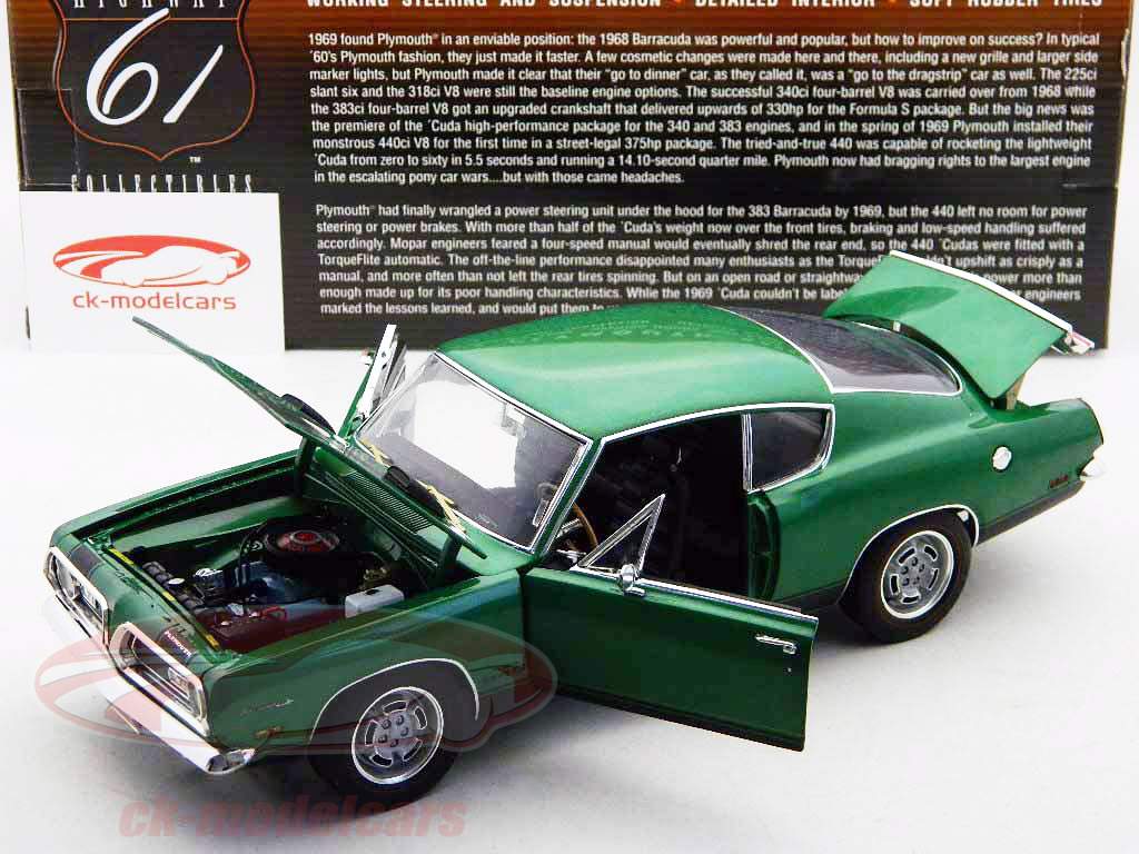 Plymouth Barracuda 340 1969 racing green 1:18 HighwayCollectibles