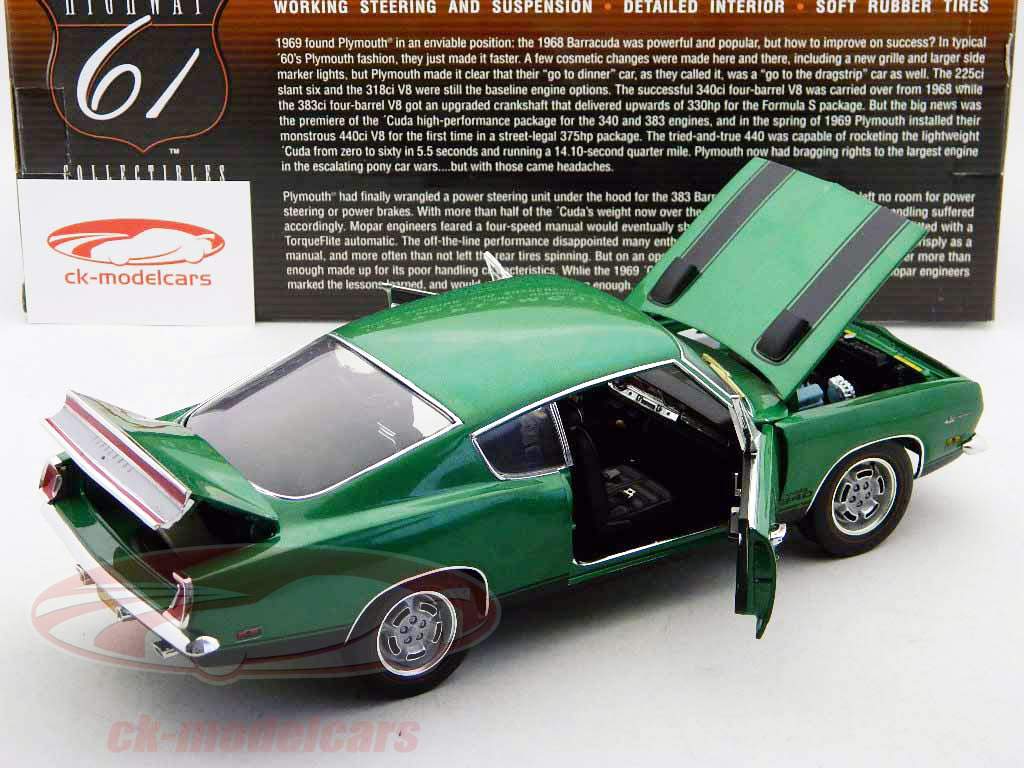 Plymouth Barracuda 340 1969 racing green 1:18 HighwayCollectibles