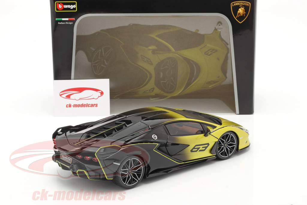 Lamborghini Sian FKP 37 #63 amarillo / negro 1:18 Bburago