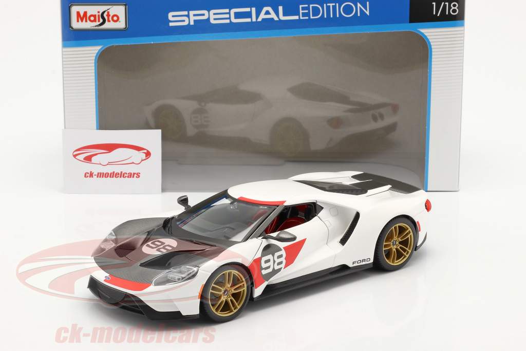 Ford GT #98 Heritage Edition 2021 Wit / rood / koolstof 1:18 Maisto