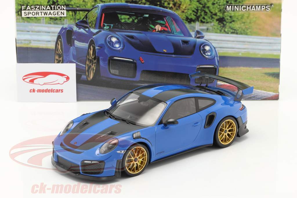 Porsche 911 (991 II) GT2 RS Weissach Package 2018 voodoo 蓝色的 / 金的 轮辋 1:18 Minichamps