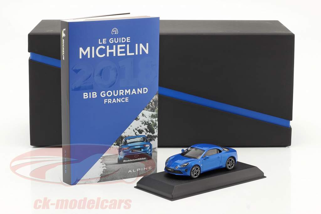 Alpine-Set: Guide Michelin, Charging cable and Alpine A110 2017 blue 1:43 Norev