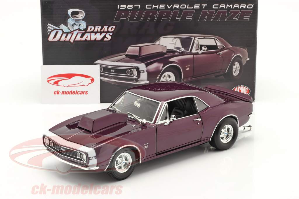 Chevrolet Camaro Drag Outlaws Ano de construção 1967 roxa 1:18 MGP