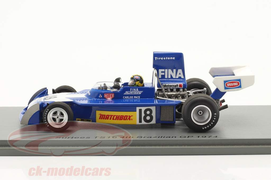 Carlos Pace Surtees TS16 #18 4e Braziliaans GP formule 1 1974 1:43 Spark