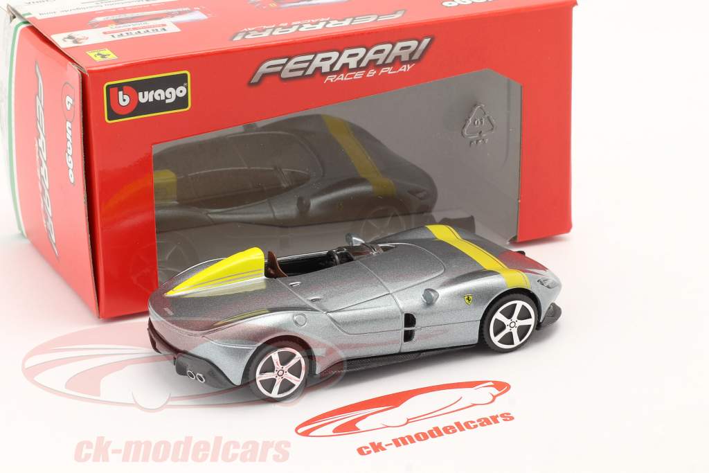 Ferrari Monza SP1 bouwjaar 2019 Zilver grijs metalen / geel 1:43 Bburago