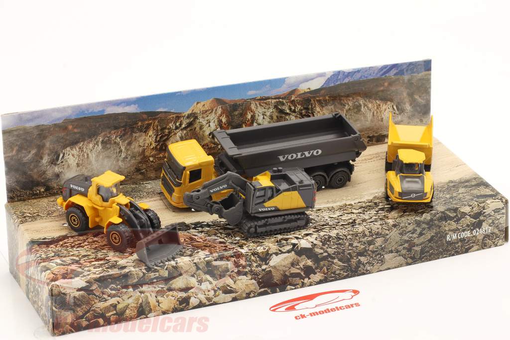 4-car Construction set Volvo yellow / grey 1:64 Majorette