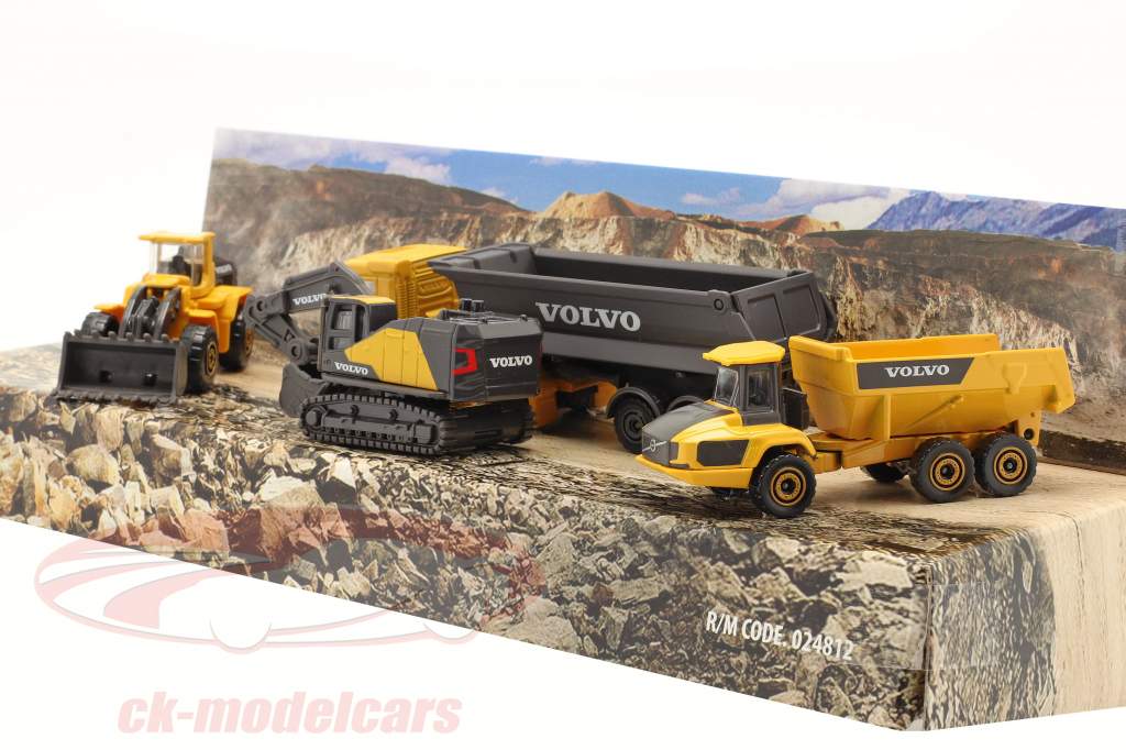 4-car Construction set Volvo yellow / grey 1:64 Majorette