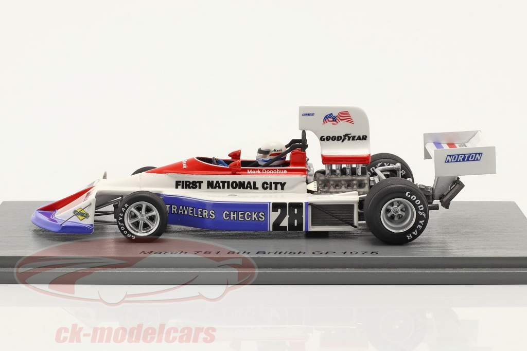 Mark Donohue March 751 #28 Quinto británico GP fórmula 1 1975 1:43 Spark