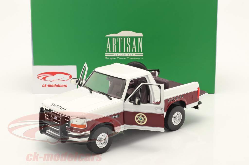 Ford Bronco XLT Absaroka County Sheriff 1994 白い / バーガンディレッド 1:18 Greenlight