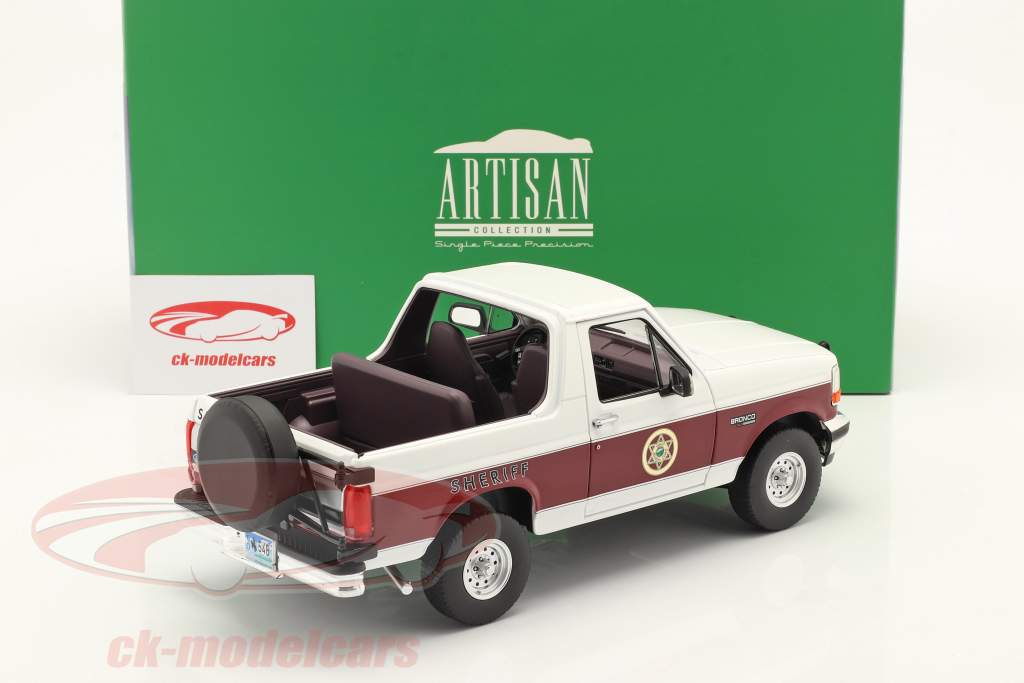 Ford Bronco XLT Absaroka County Sheriff 1994 白い / バーガンディレッド 1:18 Greenlight