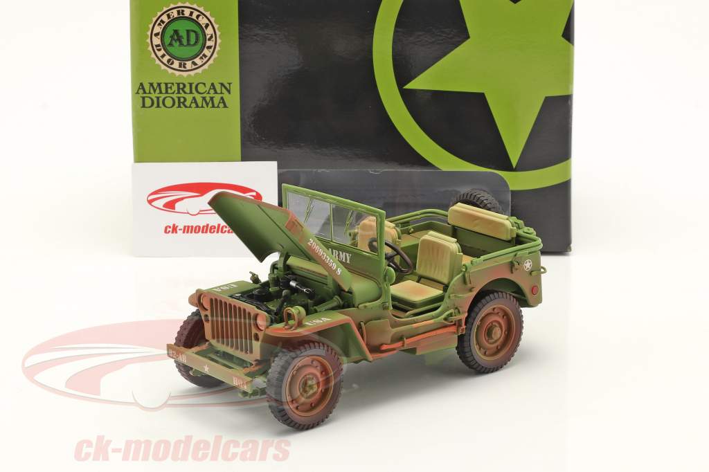 Jeep Willys US Army Dirty version year 1944 army green 1:18 American Diorama