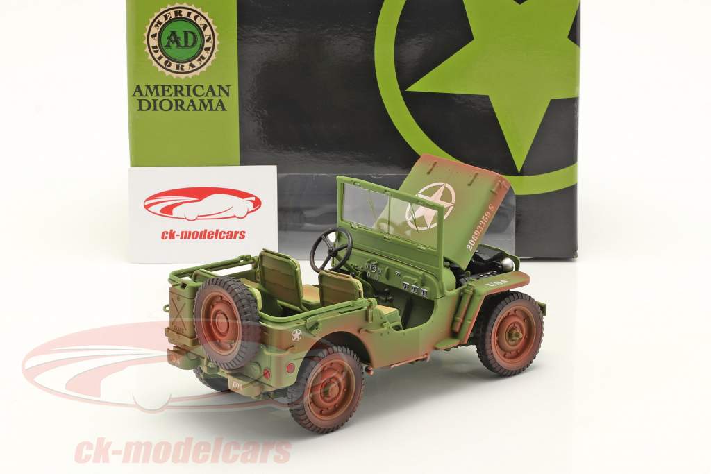 Jeep Willys US Army Dirty version year 1944 army green 1:18 American Diorama