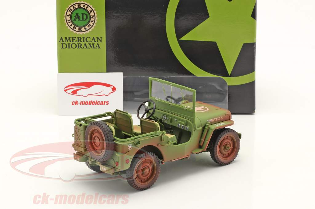 Jeep Willys US Army Sucio versión Año de construcción 1944 Ejército verde 1:18 American Diorama