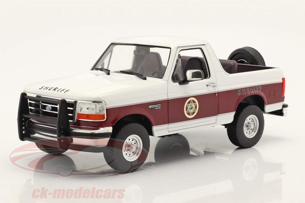 Ford Bronco XLT Absaroka County Sheriff 1994 白い / バーガンディレッド 1:18 Greenlight