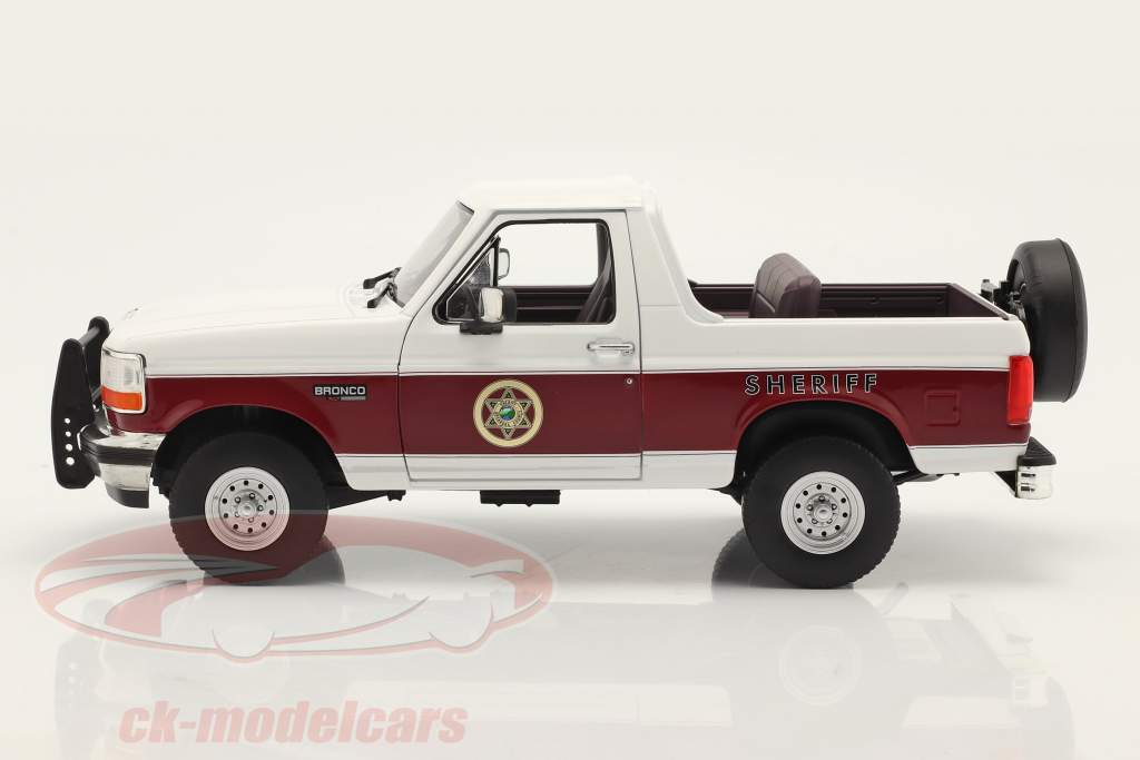 Ford Bronco XLT Absaroka County Sheriff 1994 白い / バーガンディレッド 1:18 Greenlight