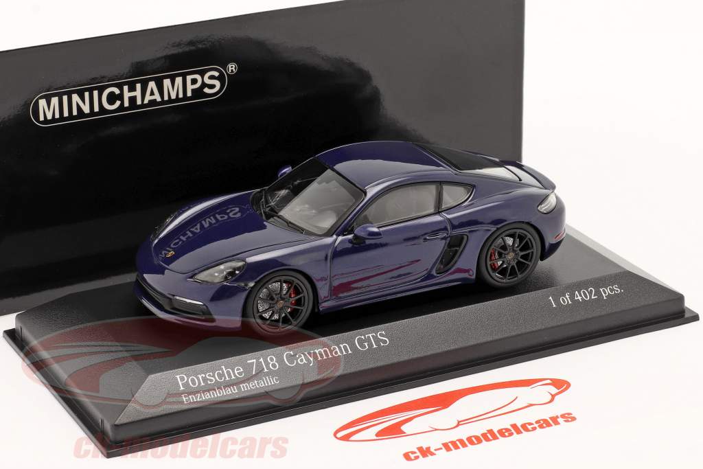 Porsche 718 (982) Cayman GTS Byggeår 2020 ensian blå metallisk 1:43 Minichamps