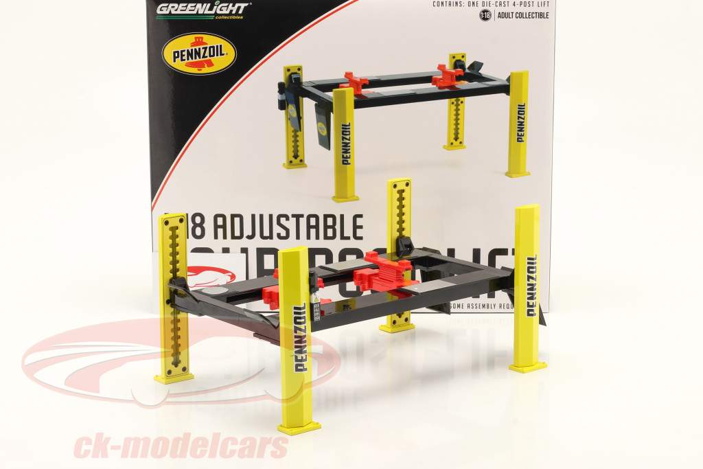 Justerbar fire-stolpe Løfteplatform Pennzoil sort / gul 1:18 Greenlight