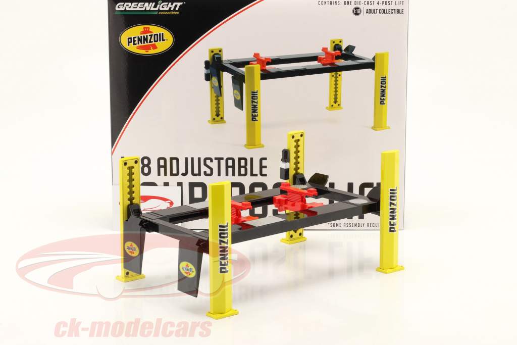 Justerbar fire-stolpe Løfteplatform Pennzoil sort / gul 1:18 Greenlight