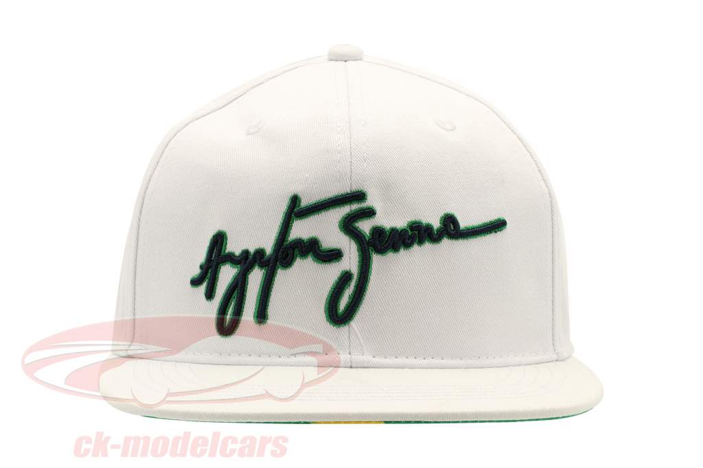 Ayrton Senna boné assinatura Flat Brim Branco