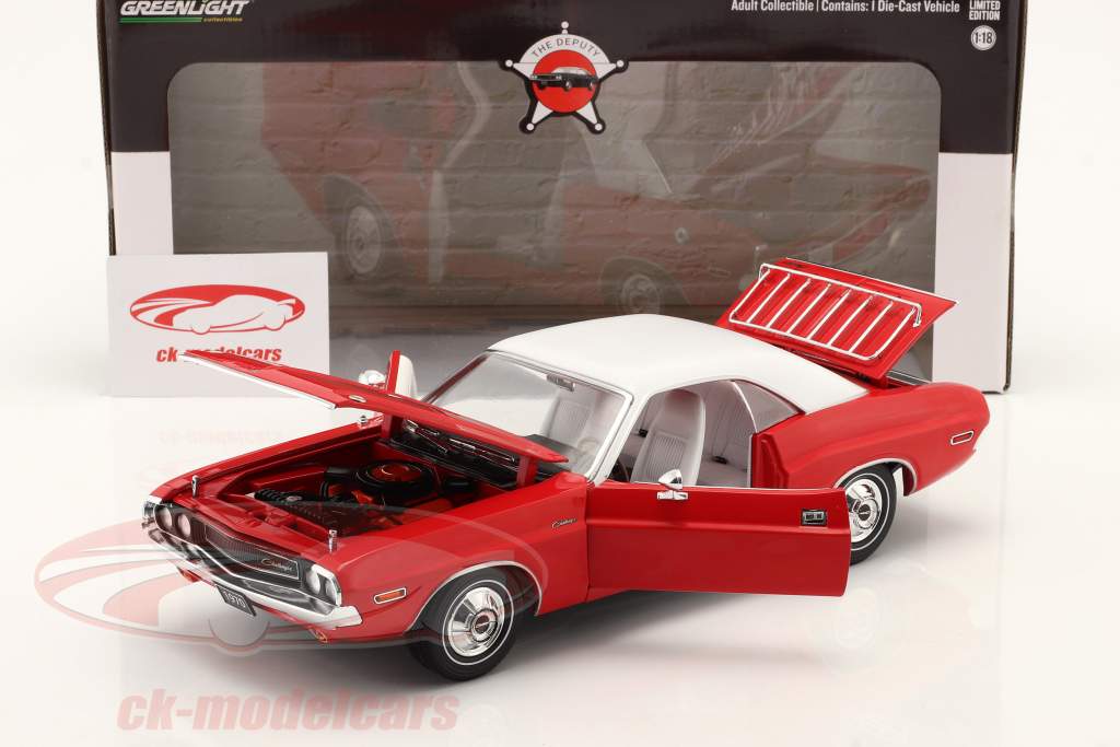 Dodge Challenger Byggeår 1970 Rød / hvid 1:18 Greenlight