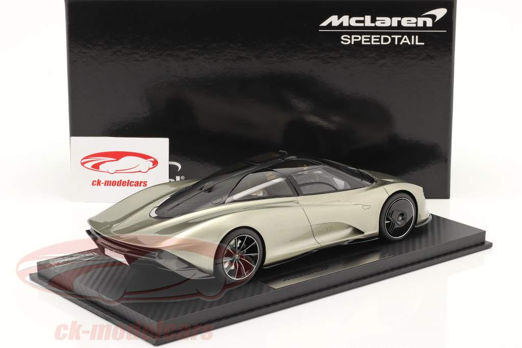 McLaren Speedtail 2019 bronze claro metálico com Mostruário 1:18 Tecnomodel