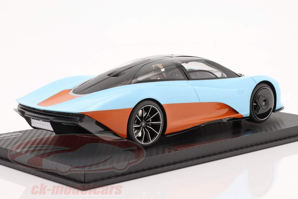 McLaren Speedtail Byggeår 2020 orange / kløft blå Med Udstillingsvindue 1:18 Tecnomodel