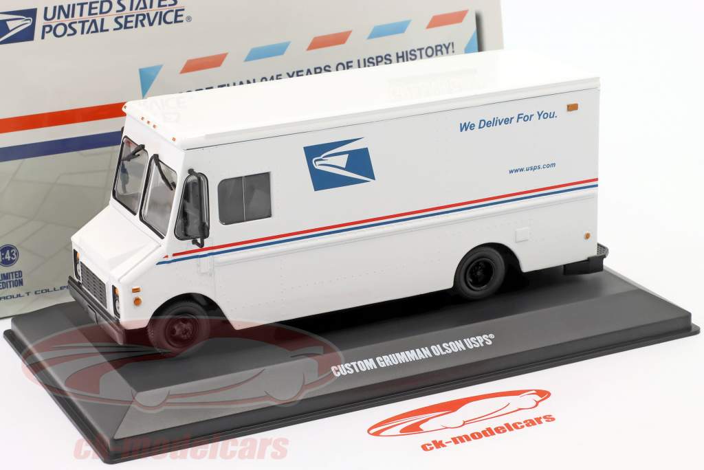 Custom Grumman Olson van USPS Wit 1:43 Greenlight