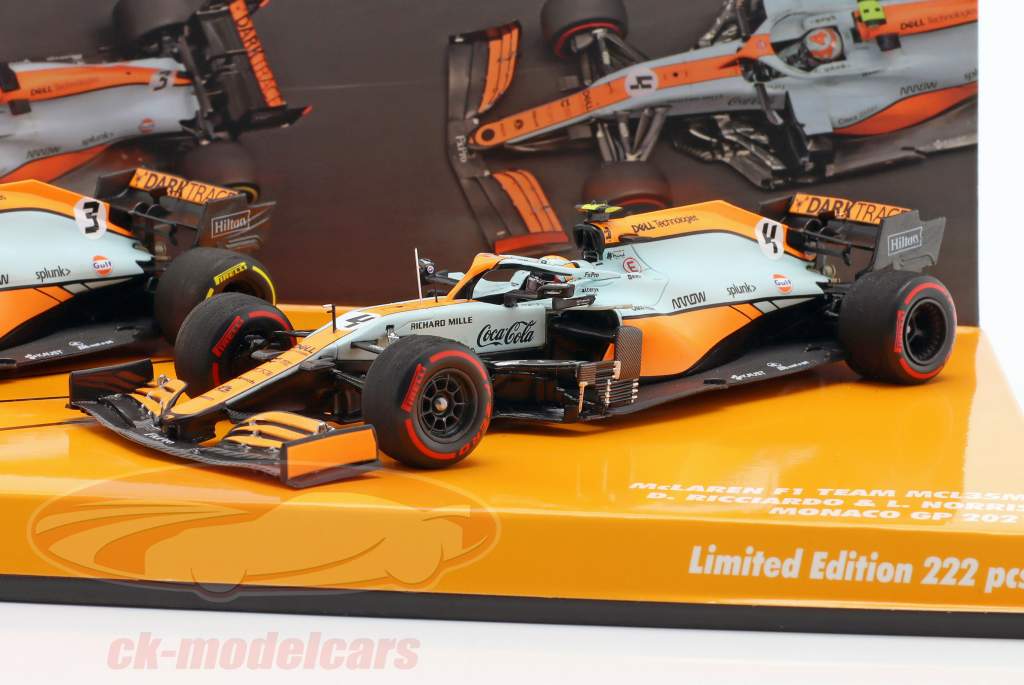 Norris #4 & Ricciardo #3 2-Car Set McLaren Monaco GP formula 1 2021 1:43 Minichamps