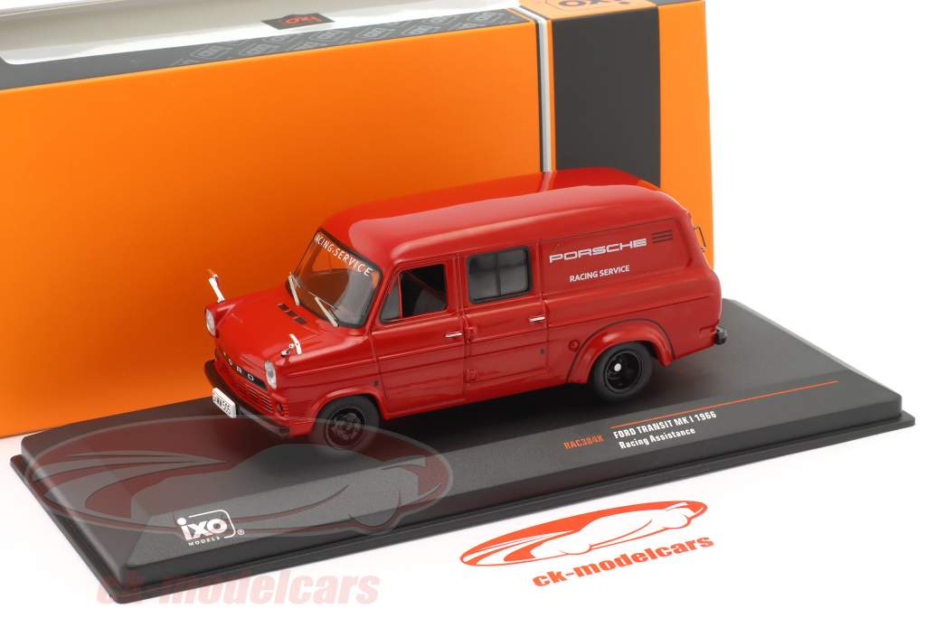 Ford Transit MK I Porsche servicio de carreras 1966 rojo 1:43 Ixo