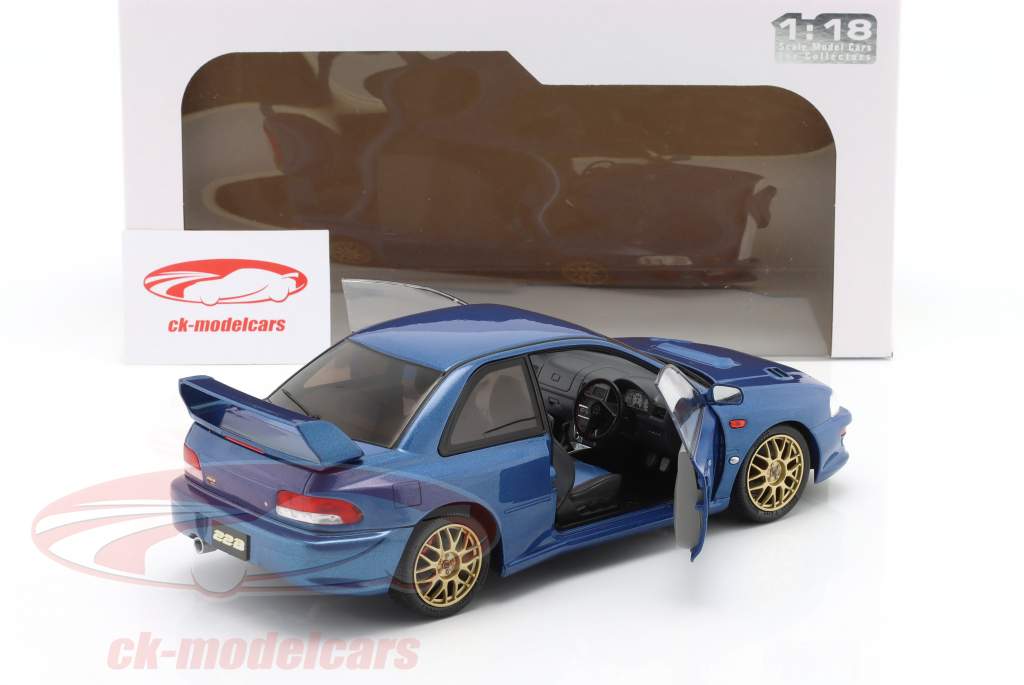 Subaru Impreza 22B STi bouwjaar 1998 sonic blauw 1:18 Solido