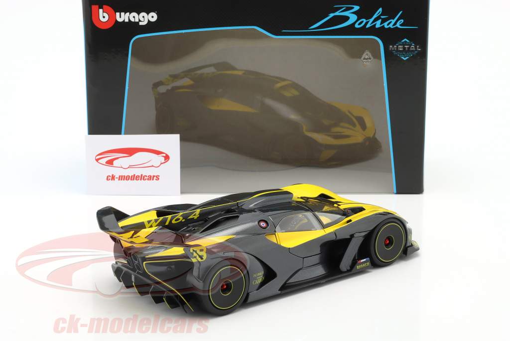 Bugatti Bolide W16.4 Baujahr 2020 gelb / carbon 1:18 Bburago