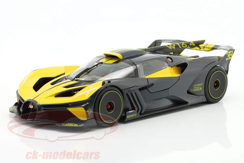 Bugatti Bolide W16.4 Año de construcción 2020 amarillo / carbón 1:18 Bburago