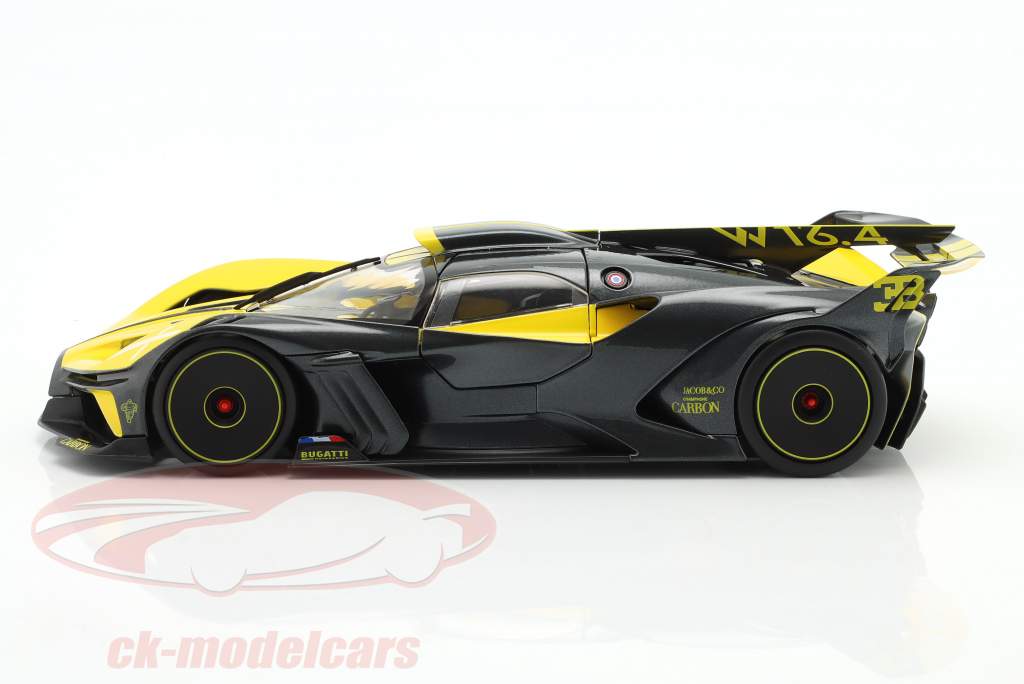 Bugatti Bolide W16.4 建設年 2020 黄色 / 炭素 1:18 Bburago
