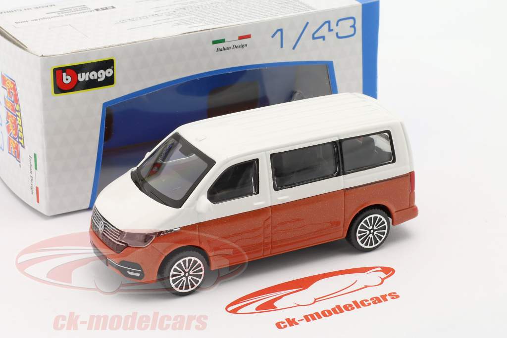 Volkswagen VW T6 Multivan Año de construcción 2020 Blanco / marrón metálico 1:43 Bburago