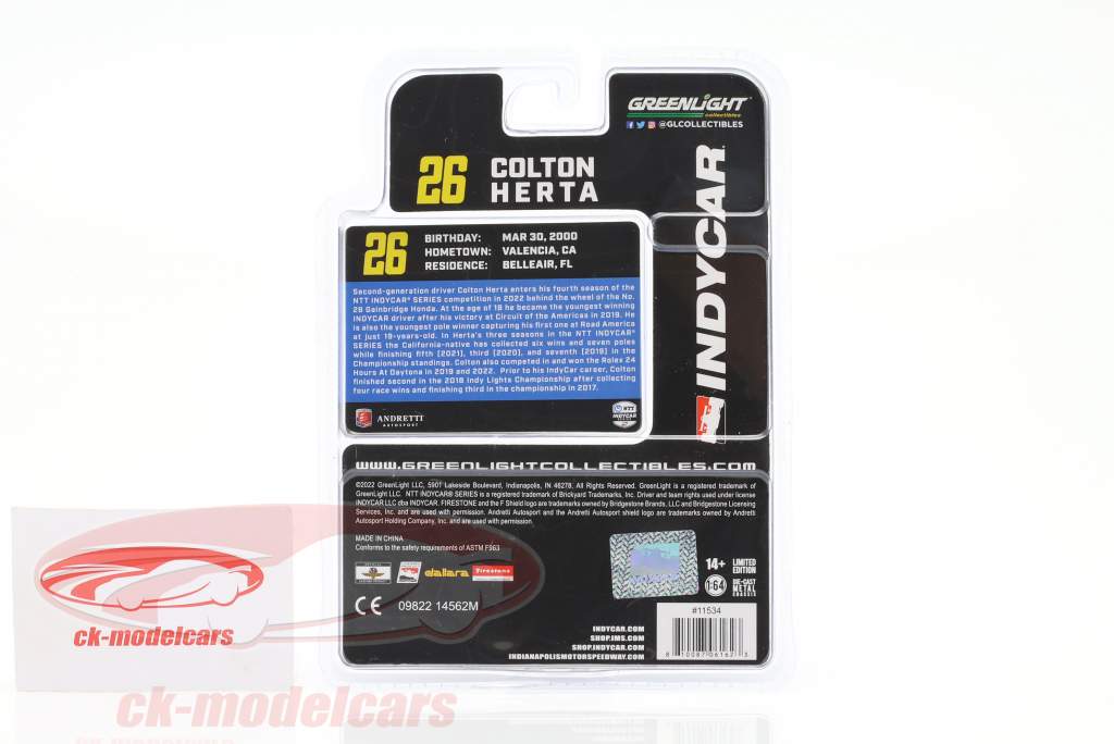 Colton Herta Andretti Autosport #26 IndyCar Series 2021 1:64 Greenlight