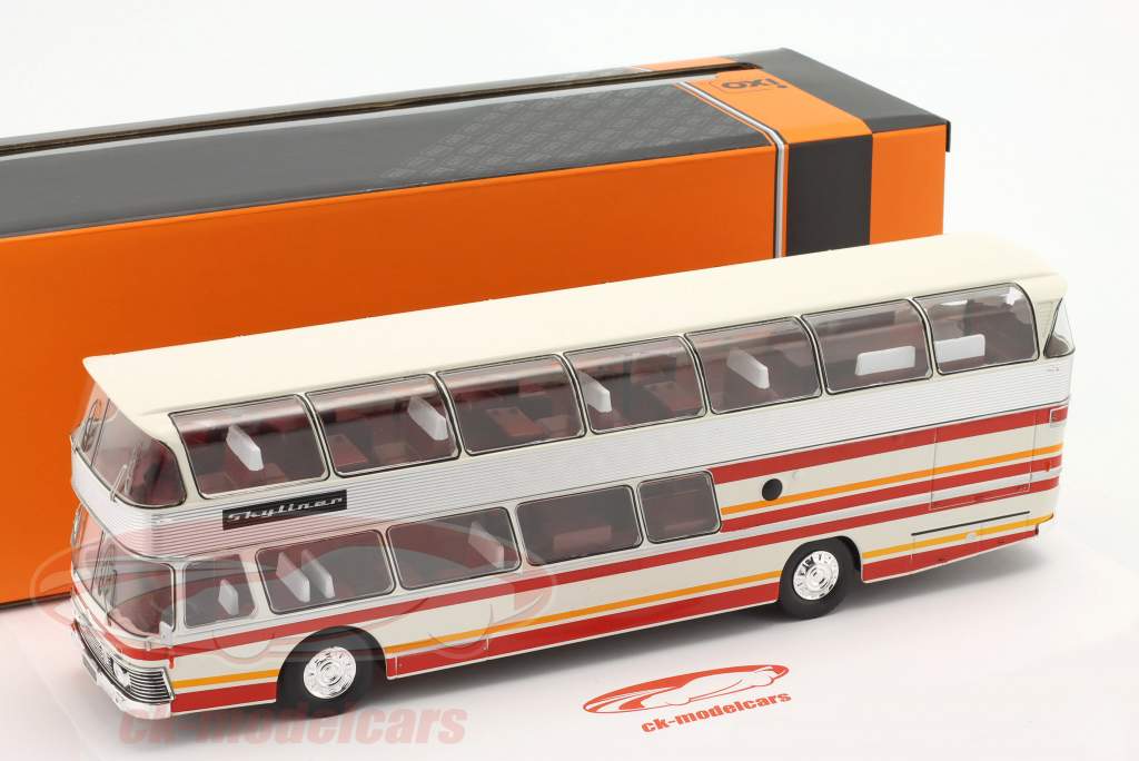 Neoplan NH 22L Skyliner year 1983 silver / white / red / orange 1:43 Ixo