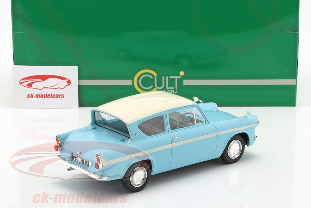 Ford Anglia 105E Année de construction 1961 bleu / Blanc 1:18 Cult Scale