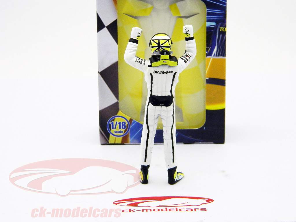 Jenson Button Fahrerfigur Formel 1 stehend Siegerfaust 1:18 TopMo