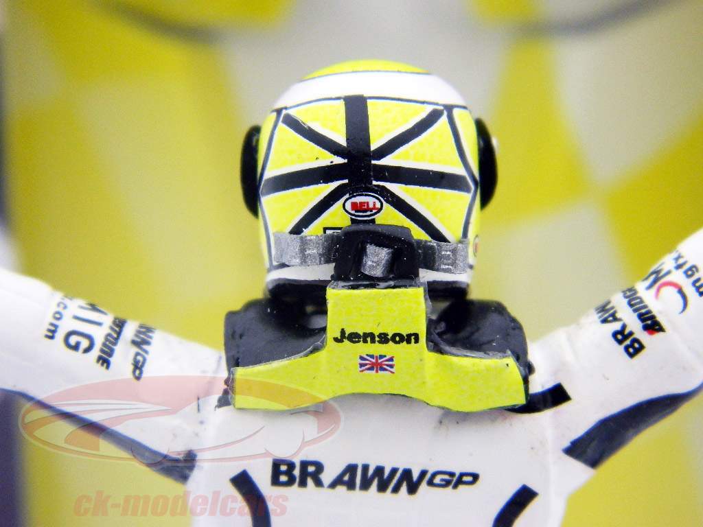 Jenson Button driver figure formula one standing finger 1:18 TopMo