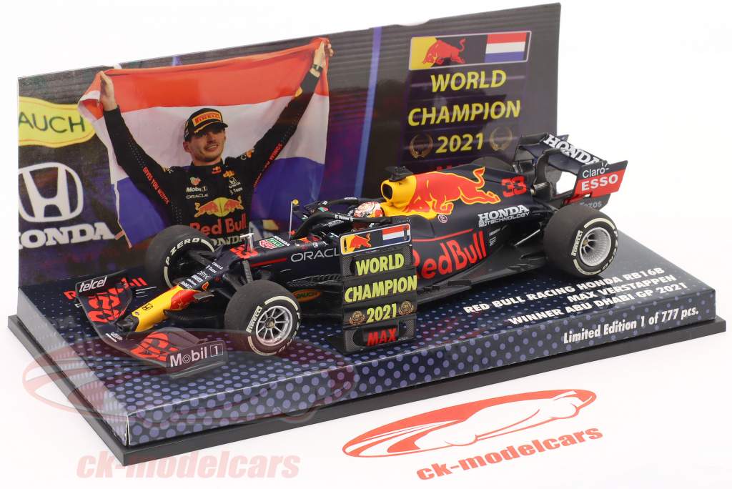 Max Verstappen Red Bull RB16B #33 vinder Abu Dhabi formel 1 Verdensmester 2021 1:43 Minichamps