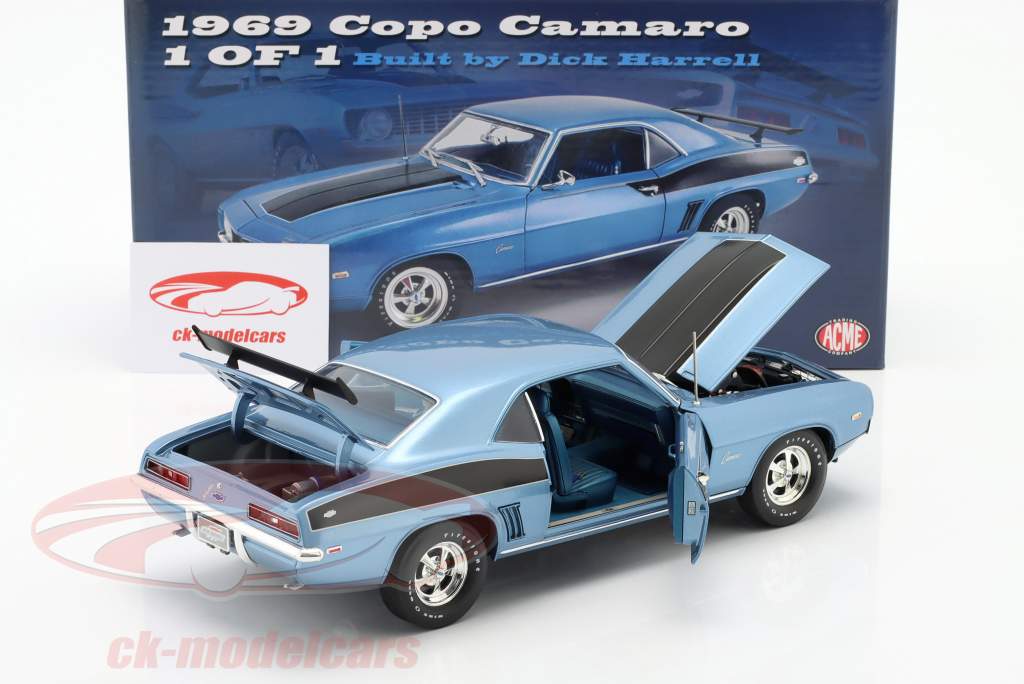 Chevrolet Copo Camaro 1 of 1 ved Dick Barrell 1969 blå 1:18 GMP
