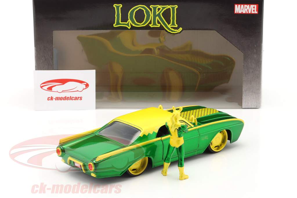 Ford Thunderbird 1963 Con Marvel figura Loki verde / amarillo 1:24 Jada Toys