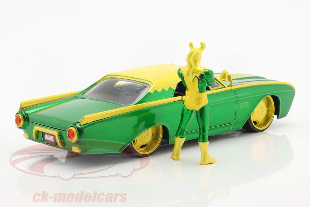 Ford Thunderbird 1963 Con Marvel figura Loki verde / amarillo 1:24 Jada Toys