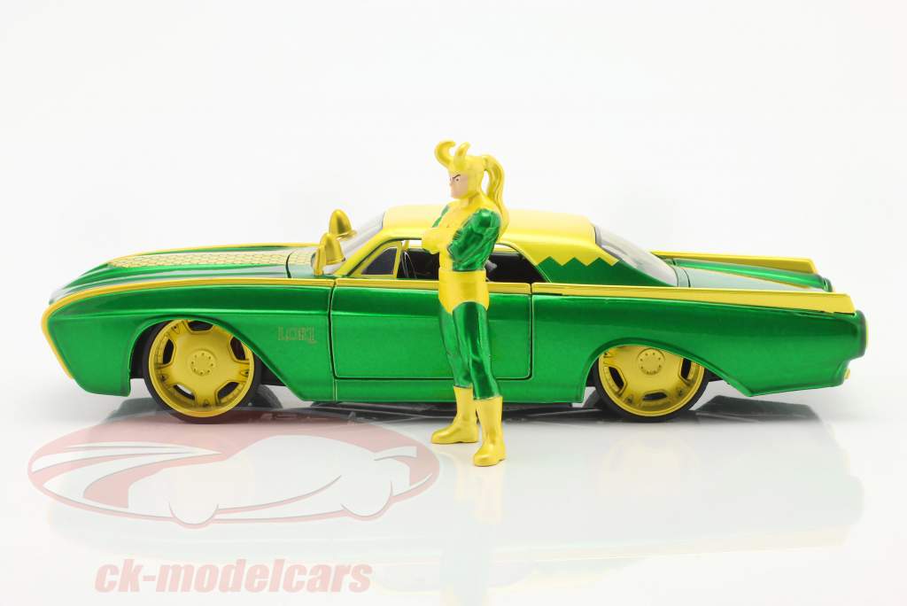 Ford Thunderbird 1963 Con Marvel figura Loki verde / amarillo 1:24 Jada Toys